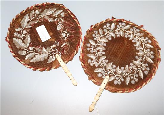 2 ivory handled Regency beadwork fans- A/F